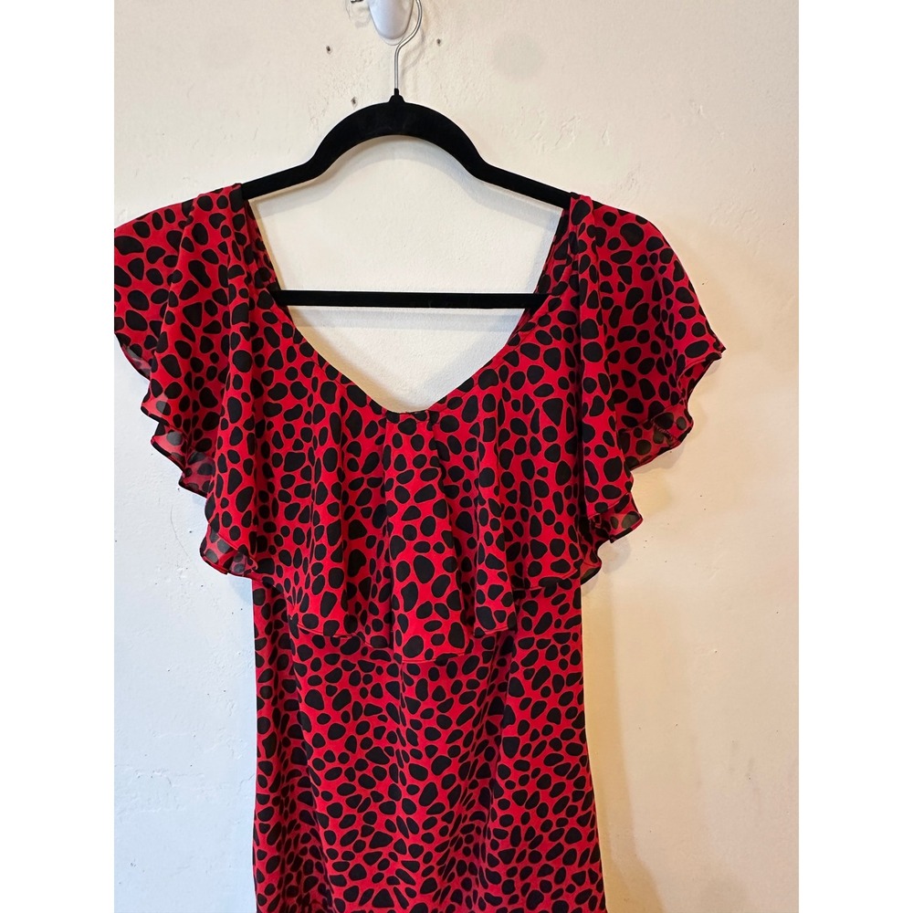 Vintage Red Black Print Flamenco Midi Art Deco Flapper Tiered ruffle dress 8 - Picture 3 of 16